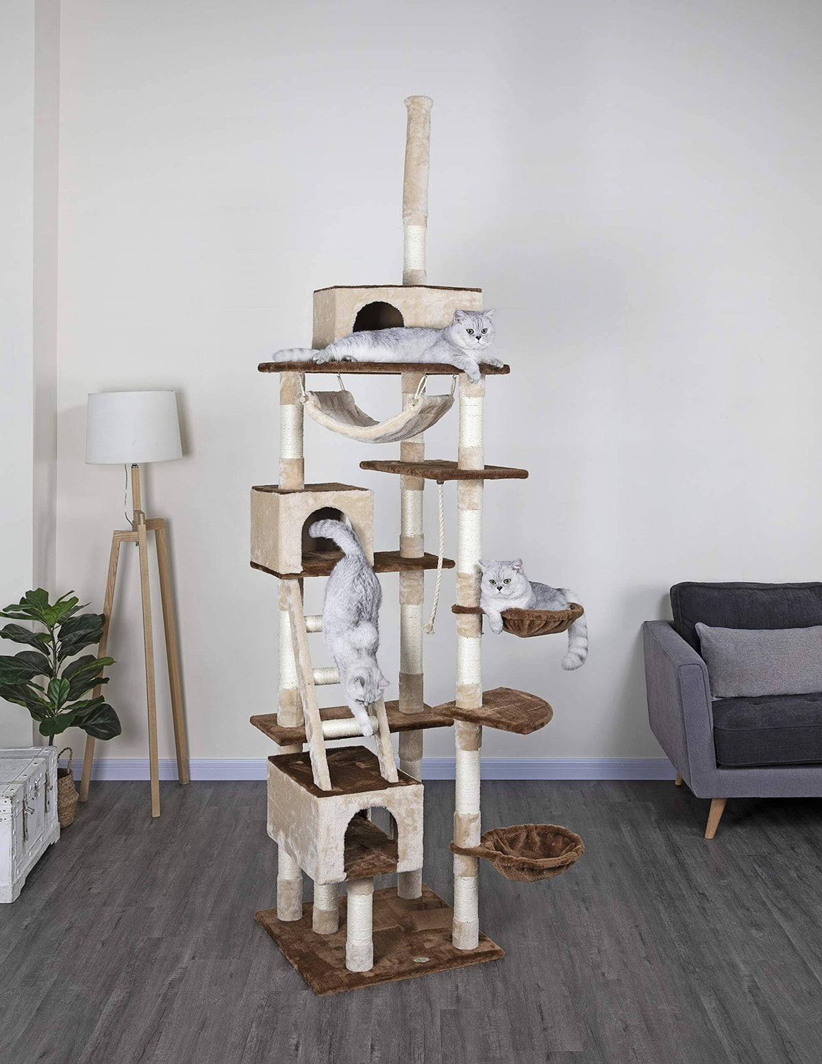 Beige and Brown Cat Furniture Condo Tree O709