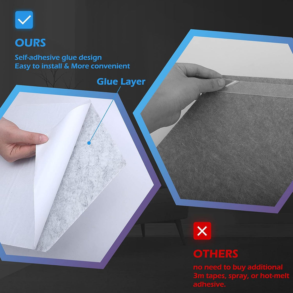 12 Pack Self adhesive Hexagon Acoustic Panels Sound Proof Foam Panels, Grey S648593