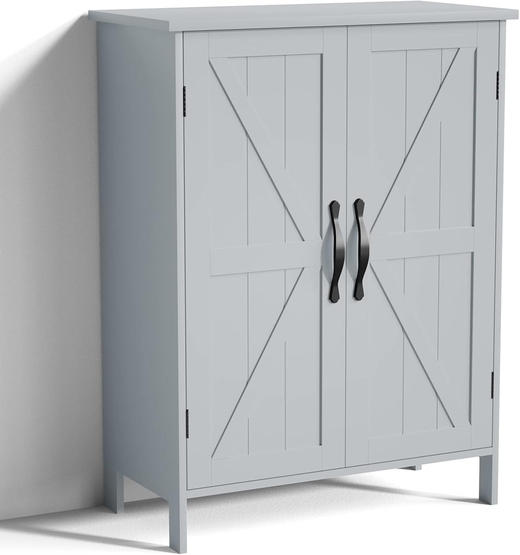 Gray Wooden Bathroom Floor Storage Cabinet with 2 Doors & Adjustable Shelves R597