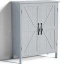 Gray Wooden Bathroom Floor Storage Cabinet with 2 Doors & Adjustable Shelves R597