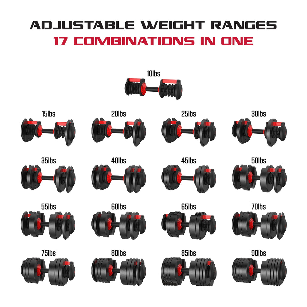 Adjustable Dumbbell 10-90 lbs Black Single A24473