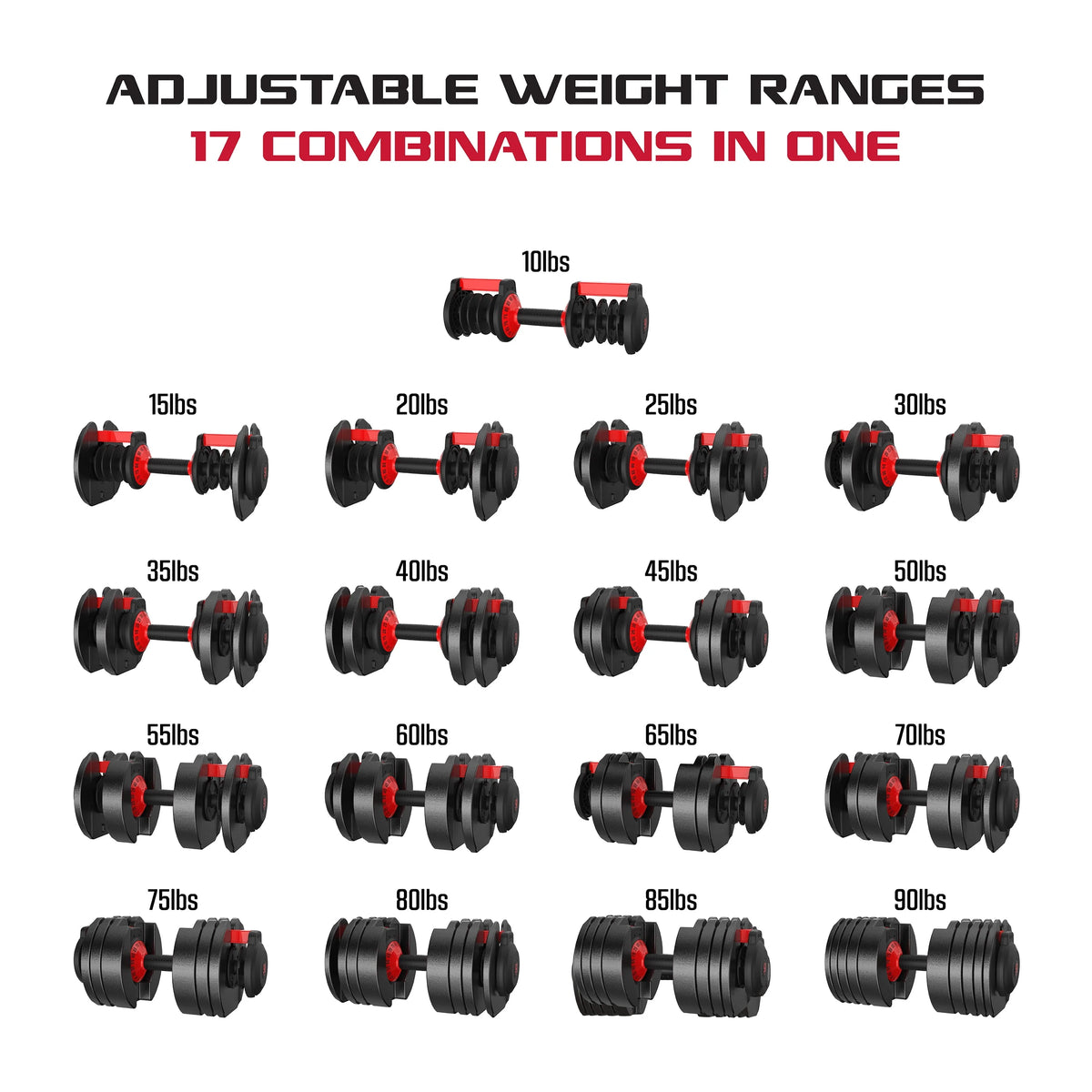 Adjustable Dumbbell 10-90 lbs Black Single A24473
