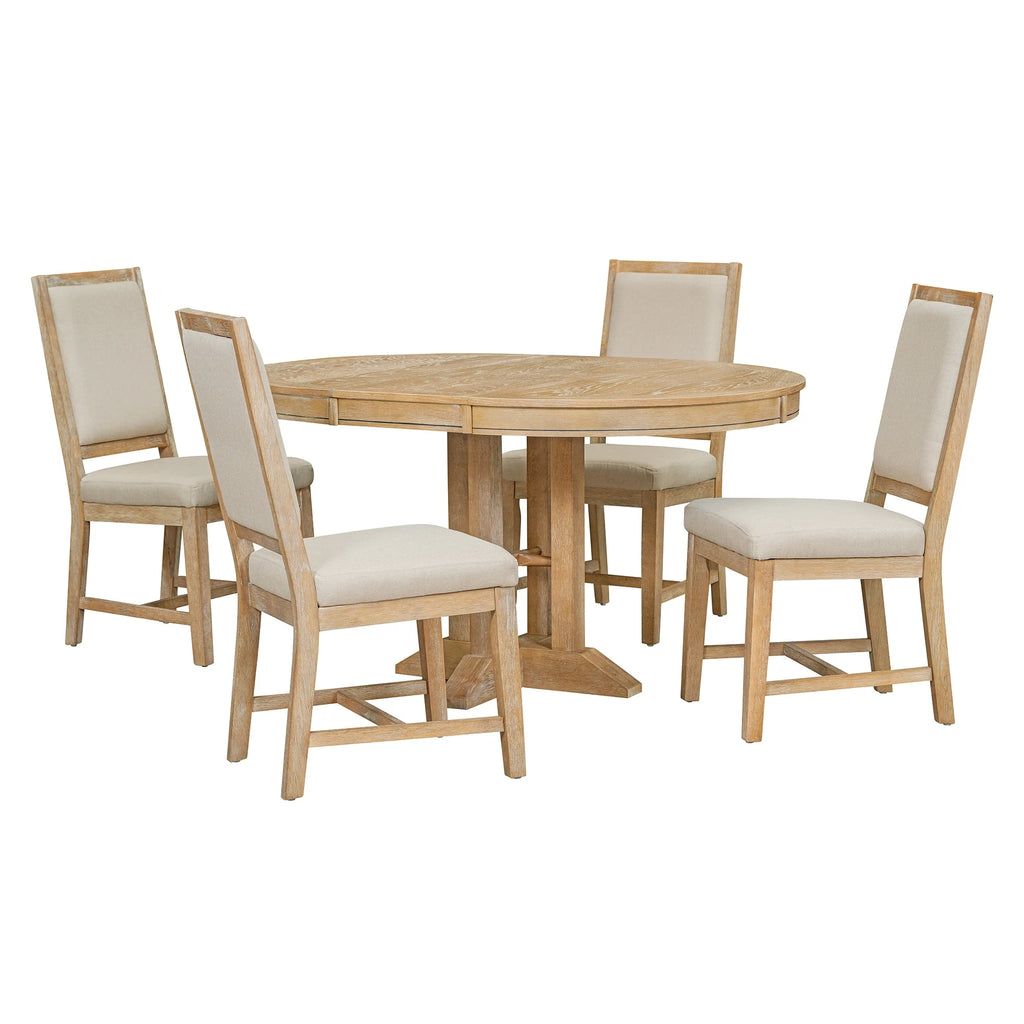 5-Piece Dining Set with Extendable Round Table and 4 Upholstered Chairs S765
