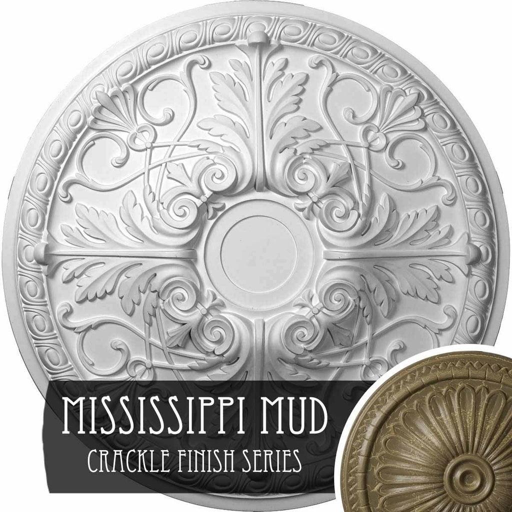 26x22OD x 3x22P Ceiling Medallion, Hand-Painted Mississippi Mud Crackle Y14096