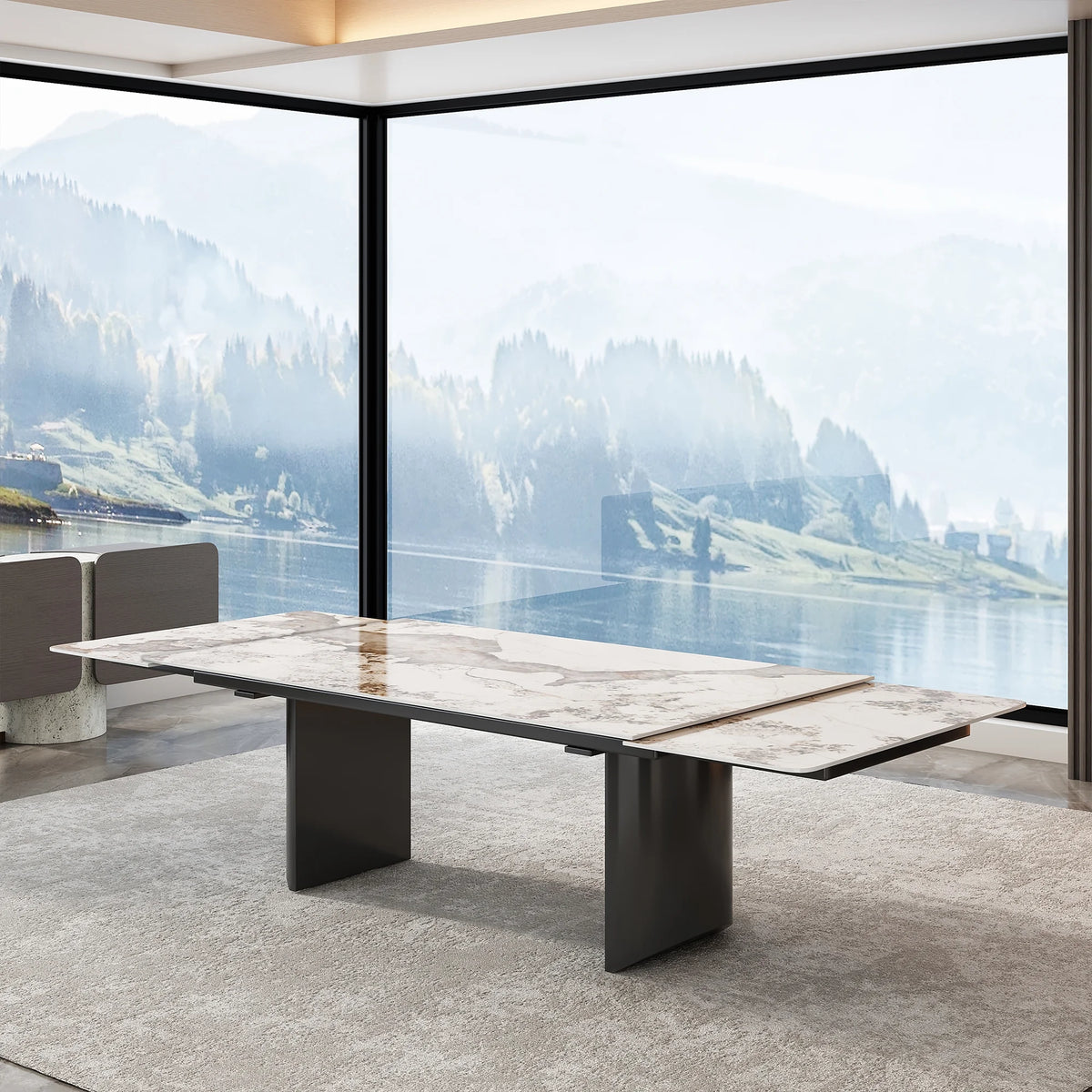 6-Person Extendable Dining Set with Sintered Stone Top and Stainless Steel Legs G97237