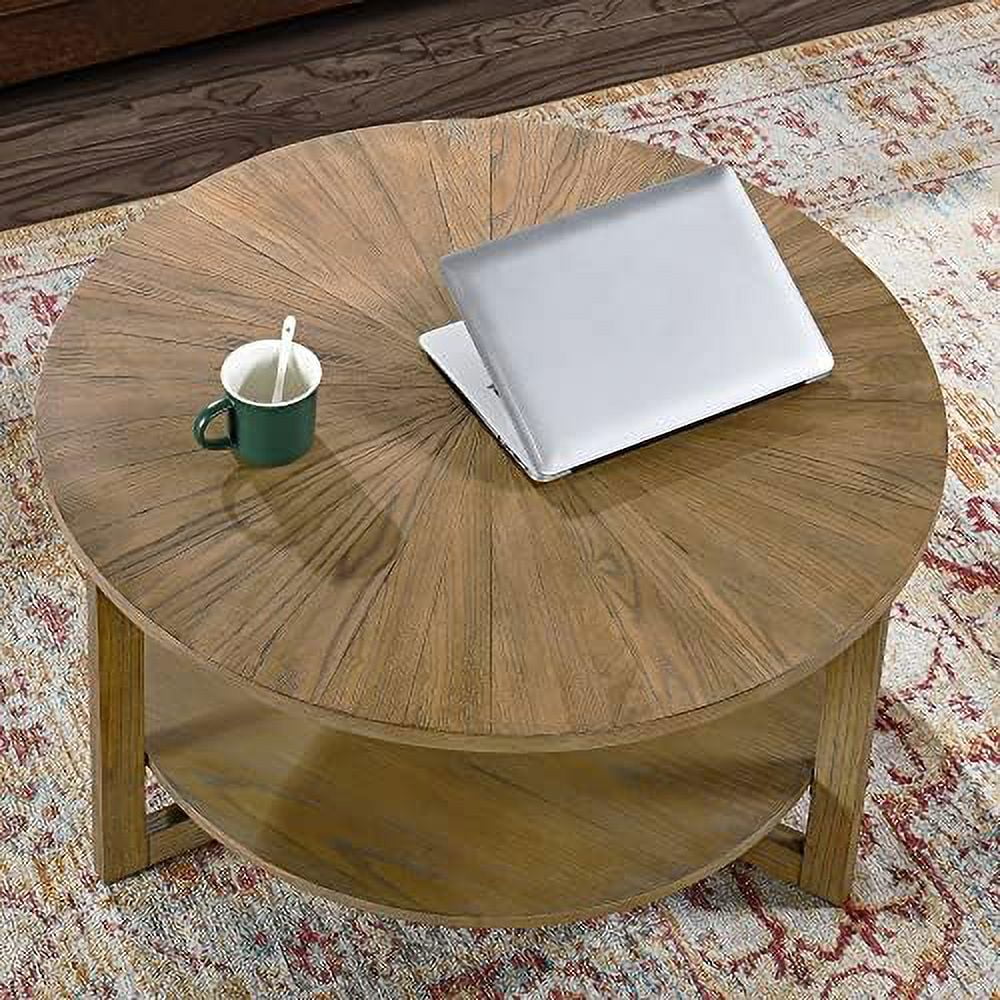 Round Solid Wood Coffee Table Yellowish Brown D928
