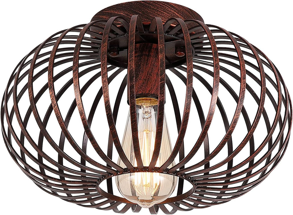 Black Metal Cage Semi Flush Mount Ceiling Light U310