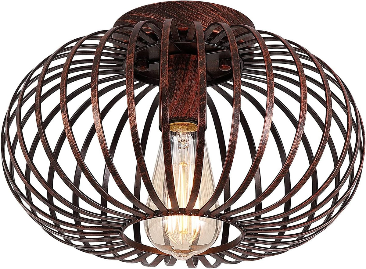 Black Metal Cage Semi Flush Mount Ceiling Light U310
