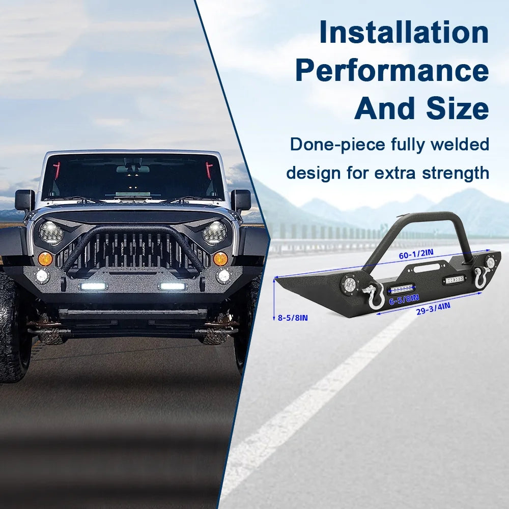 Front Bumper with Winch Plate LED Lights D-rings O684