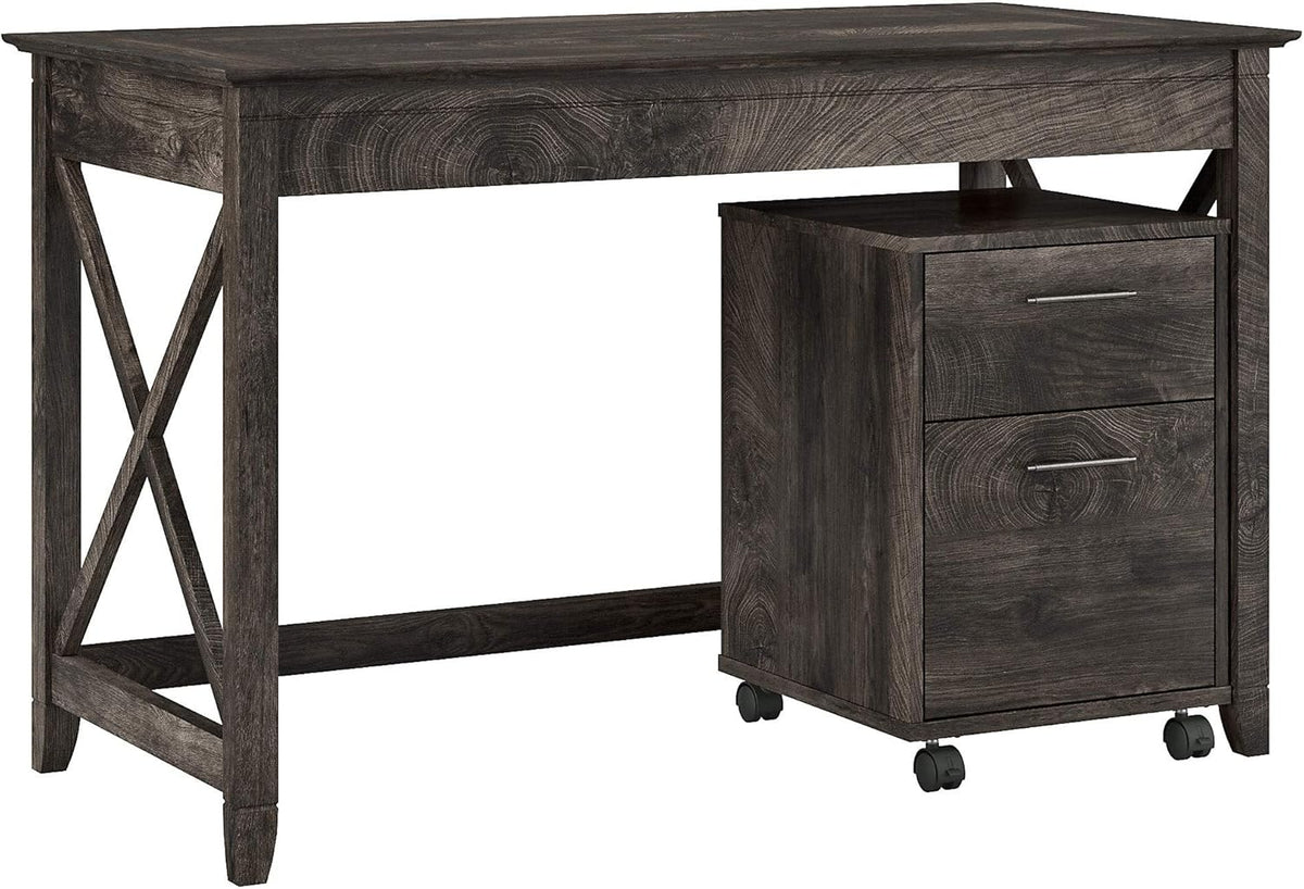 48W Dark Gray Hickory Writing Desk with 2 Drawer Mobile File Cabinet I292116