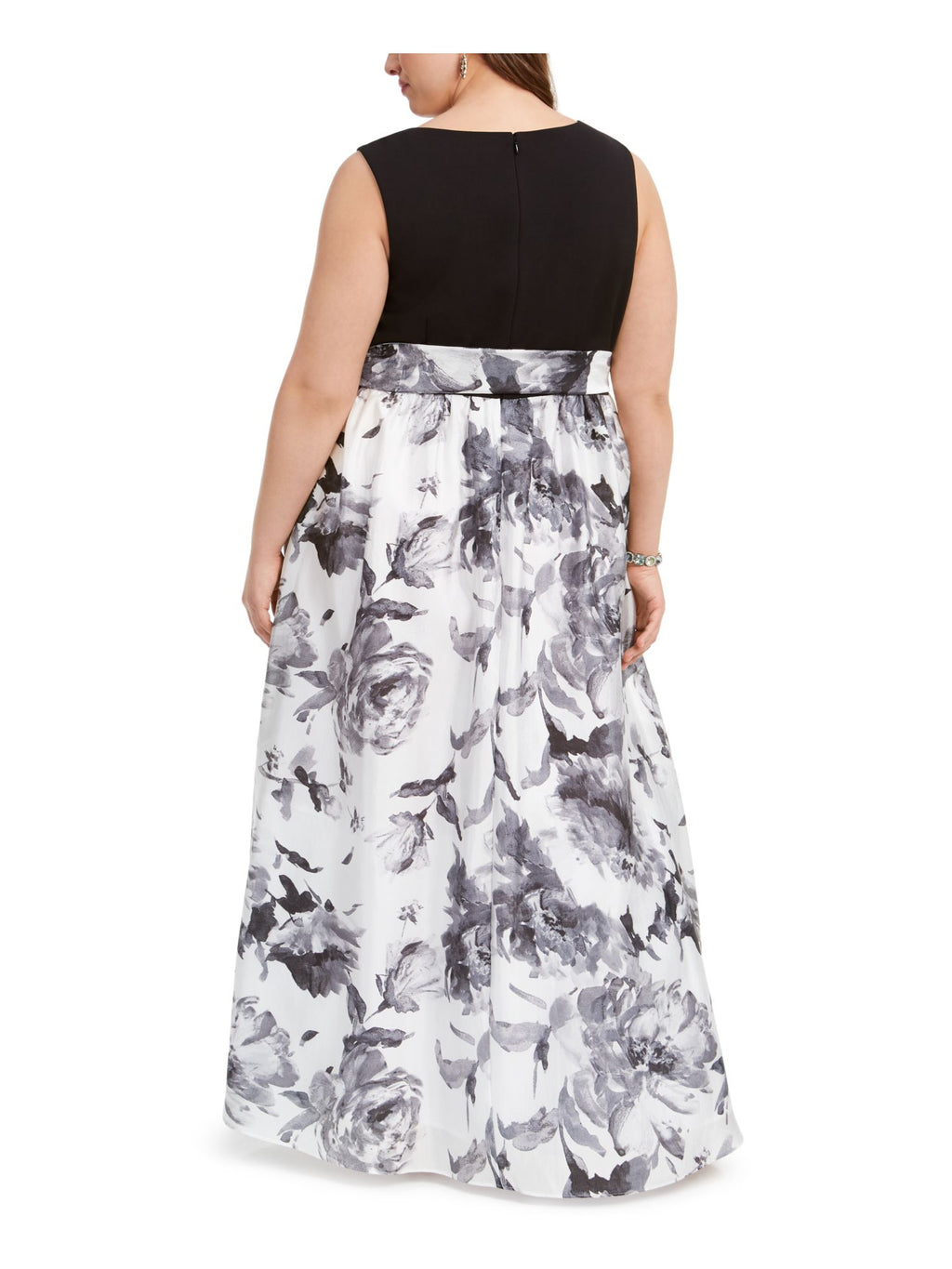 Black Belted Floral Sleeveless Full-Length Fit + Flare Dress Plus 18W P50445