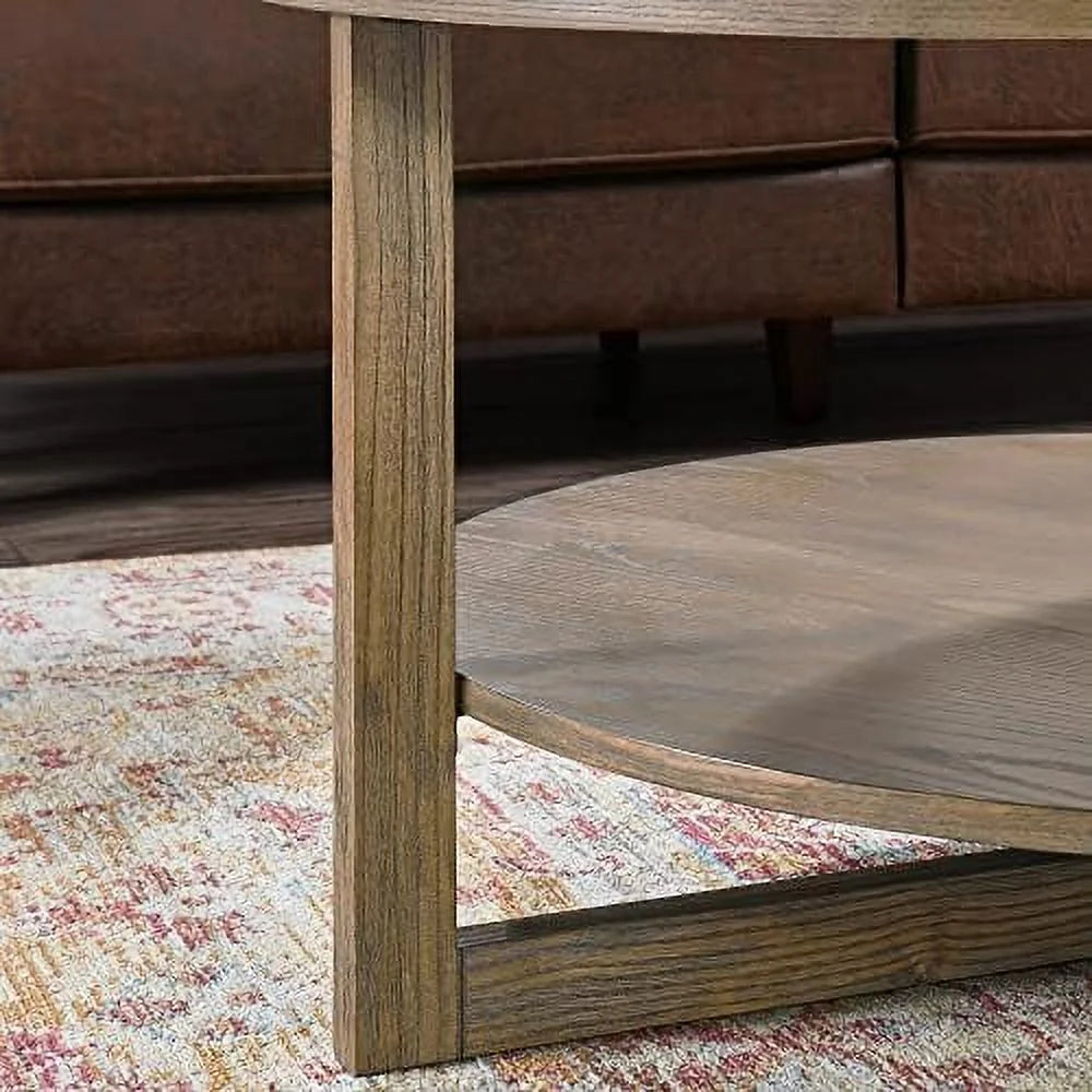 Round Solid Wood Coffee Table Yellowish Brown D928