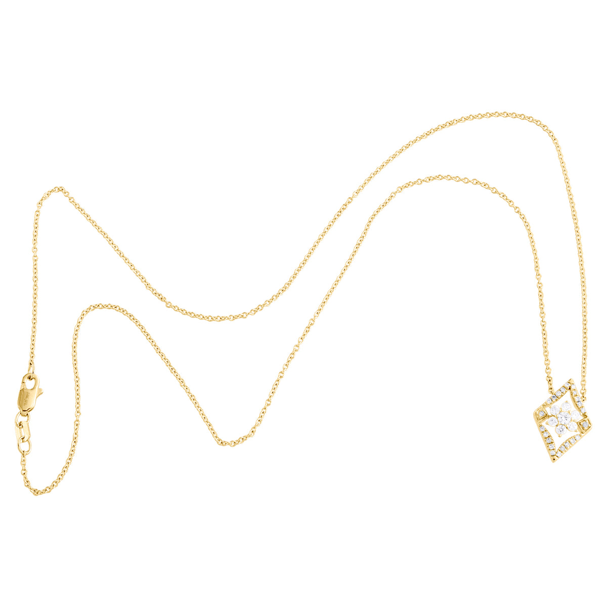 14K Yellow Gold Diamond Geometric Cluster Necklace 18" J2456