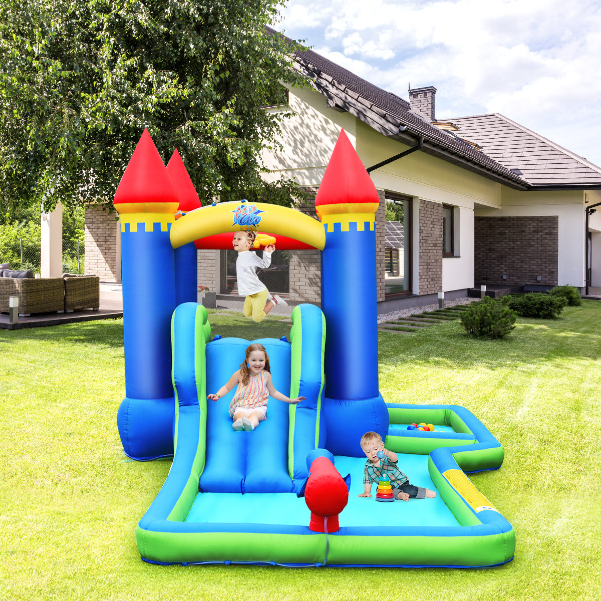 Inflatable Castle Bounce House Slide Water Park Ball Pit with 550W Blower K146052