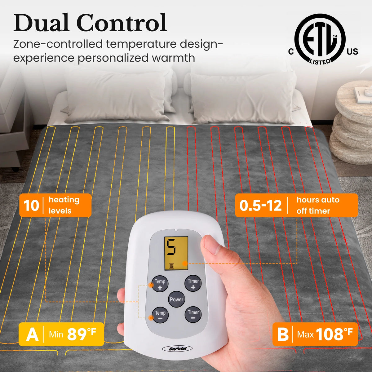 Queen Size Electric Heated Blanket Grey U4507