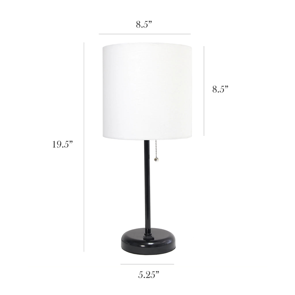 Black Stick Lamp with Outlet and Fabric Shade Two Pack Set C750