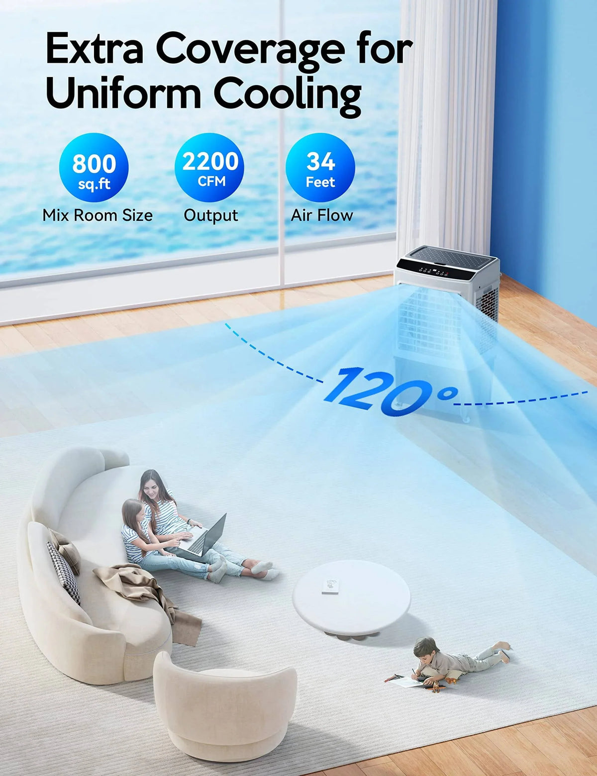 Evaporative Air Cooler, 2200CFM 9.2Gallon with Remote Control X818