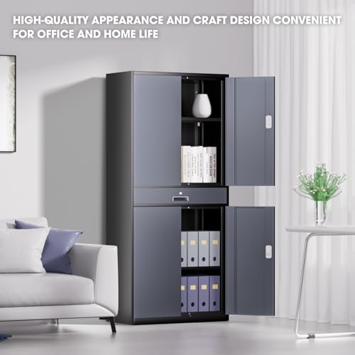71'' Gray Metal Storage Cabinet with 1 Drawer and Adjustable Shelves G3486