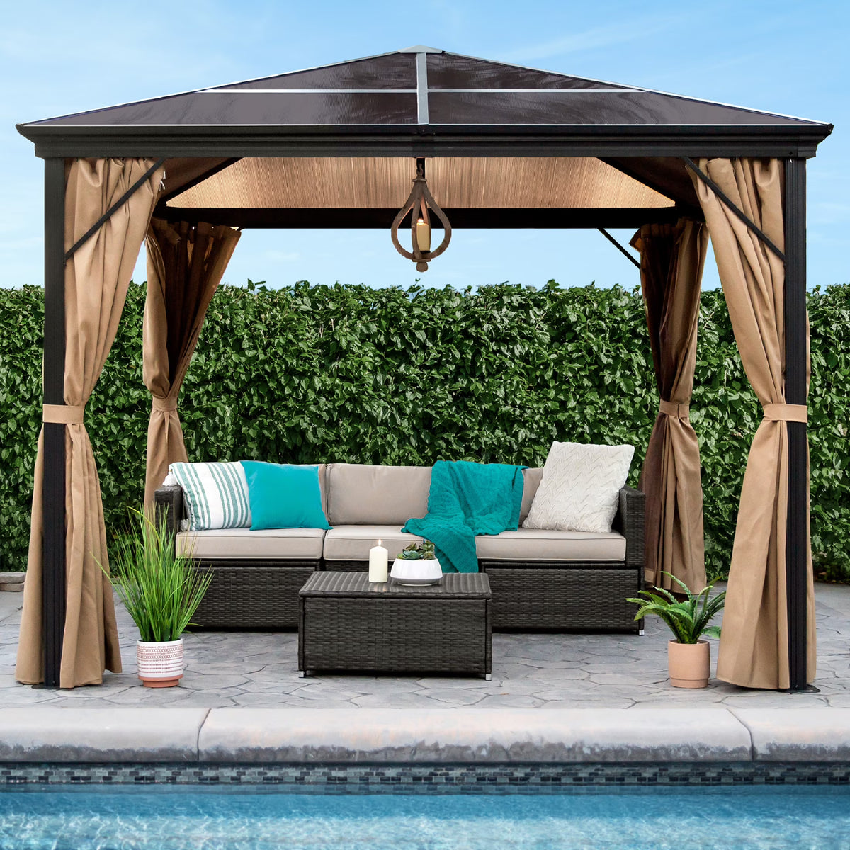 10x10ft Hardtop Gazebo with Side Curtains, Netting H551