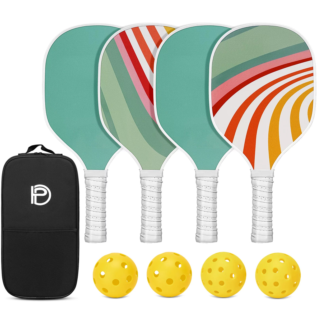 Set of 4 Wooden Pickleball Paddles with Balls and Bag A707500