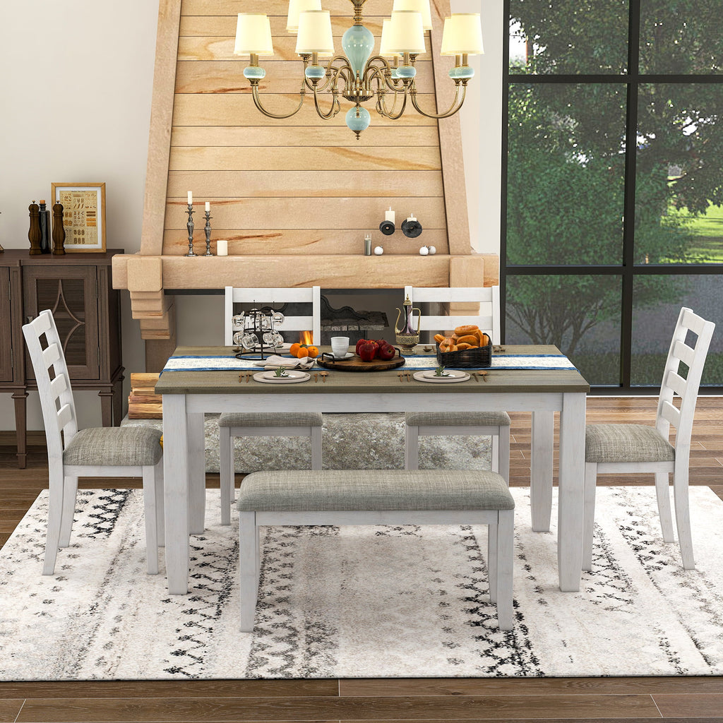 6-Piece Dining Table Set with 4 Upholstered Chairs and Bench B29690