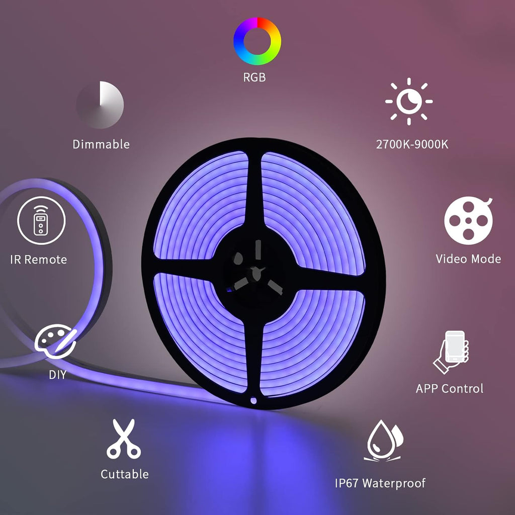 16.4ft RGB LED Strip Lights with Smart App, IP67 Waterproof Silicone Light Strip, Pack of 2 W3906