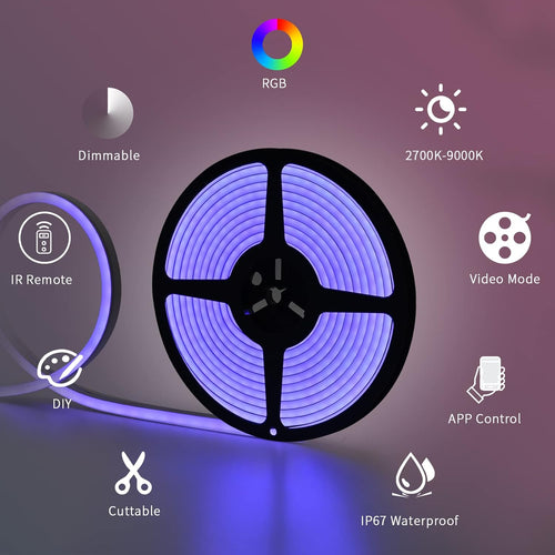 16.4ft RGB LED Strip Lights with Smart App, IP67 Waterproof Silicone Light Strip, Pack of 2 W3906