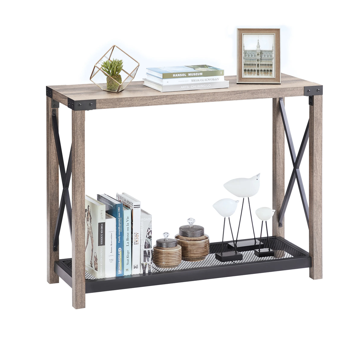 38.82" Grey 2 Tier Farmhouse Console Table Z29267