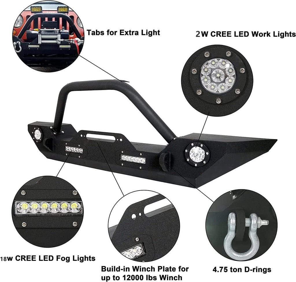 Front Bumper with Winch Plate LED Lights D-rings O684