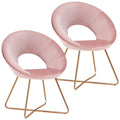 Salmon Pink Velvet Accent Chair Set of 2 with Gold Metal Legs L948