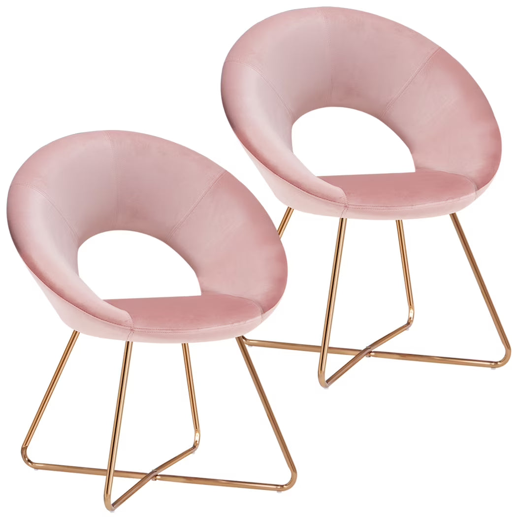 Salmon Pink Velvet Accent Chair Set of 2 with Gold Metal Legs L948