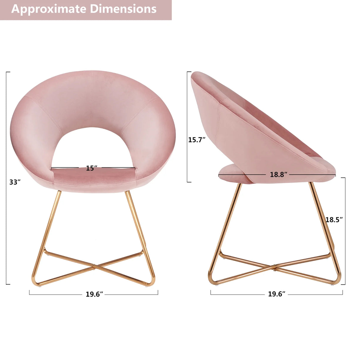 Salmon Pink Velvet Accent Chair Set of 2 with Gold Metal Legs L948