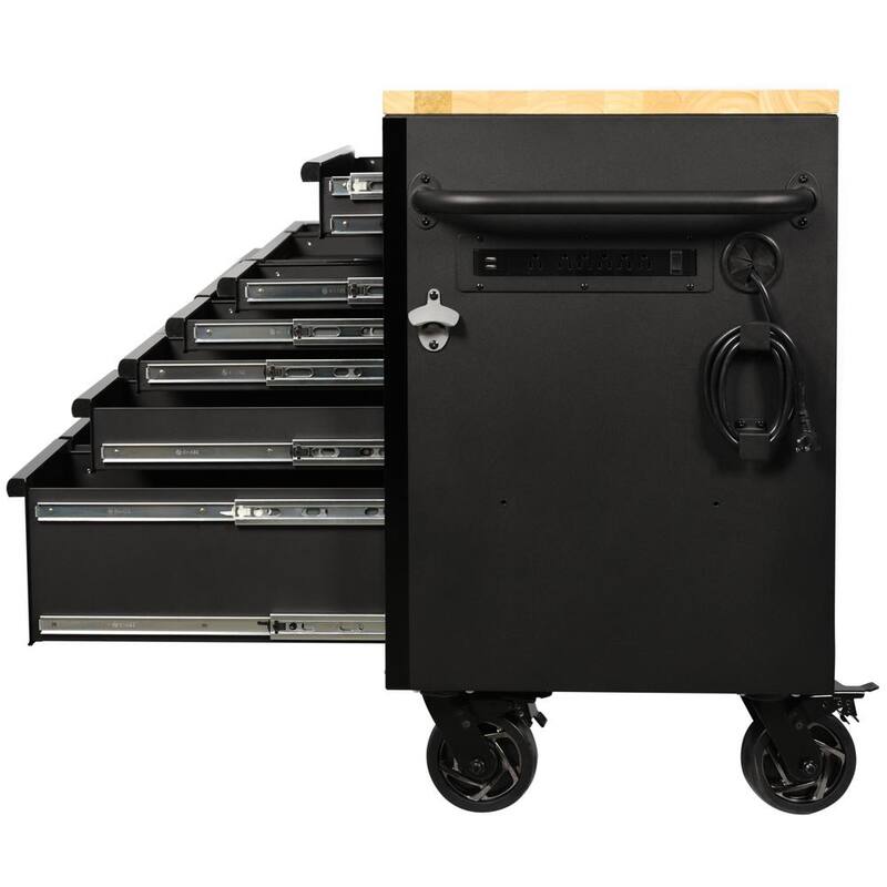 Heavy Duty 15-Drawer Mobile Workbench Tool Chest with Solid Wood Top in Matte Black N6794