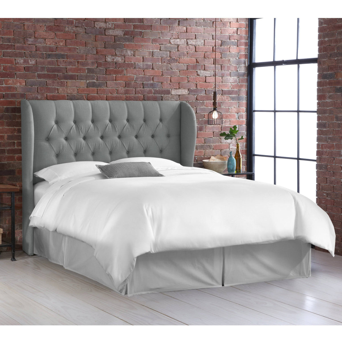 Gray Linen Tufted Wingback Headboard Y4558