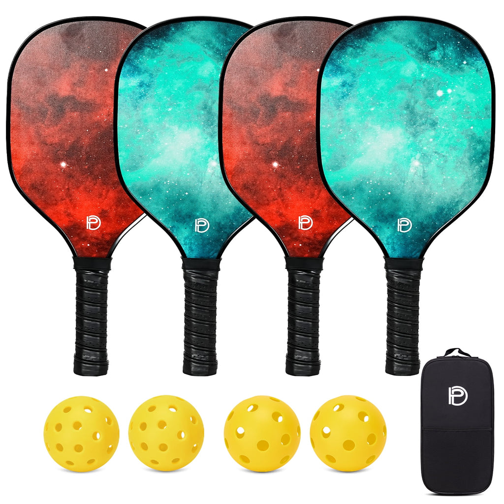 Set of 4 Wooden Pickleball Paddles with Balls and Bag A707500