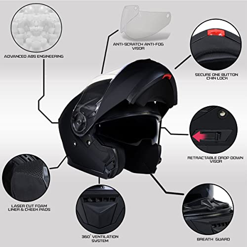Flat Black Modular Motorcycle Helmet B7533