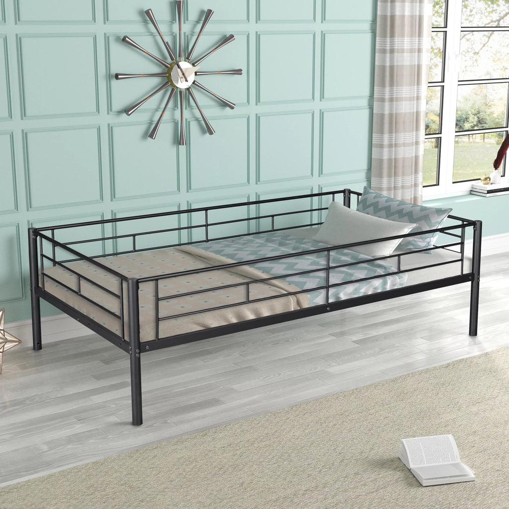 Twin over Twin Black Metal Bunk Bed with Trundle R40987