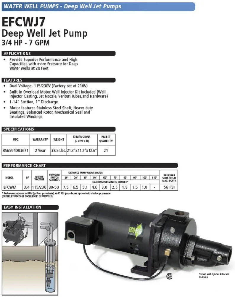 3/4 HP Water Well Pump U8137