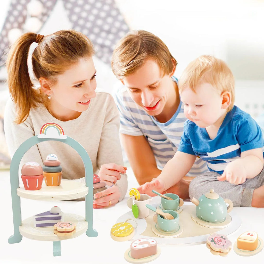 Wooden Tea Party Set with Cake Stand I876303