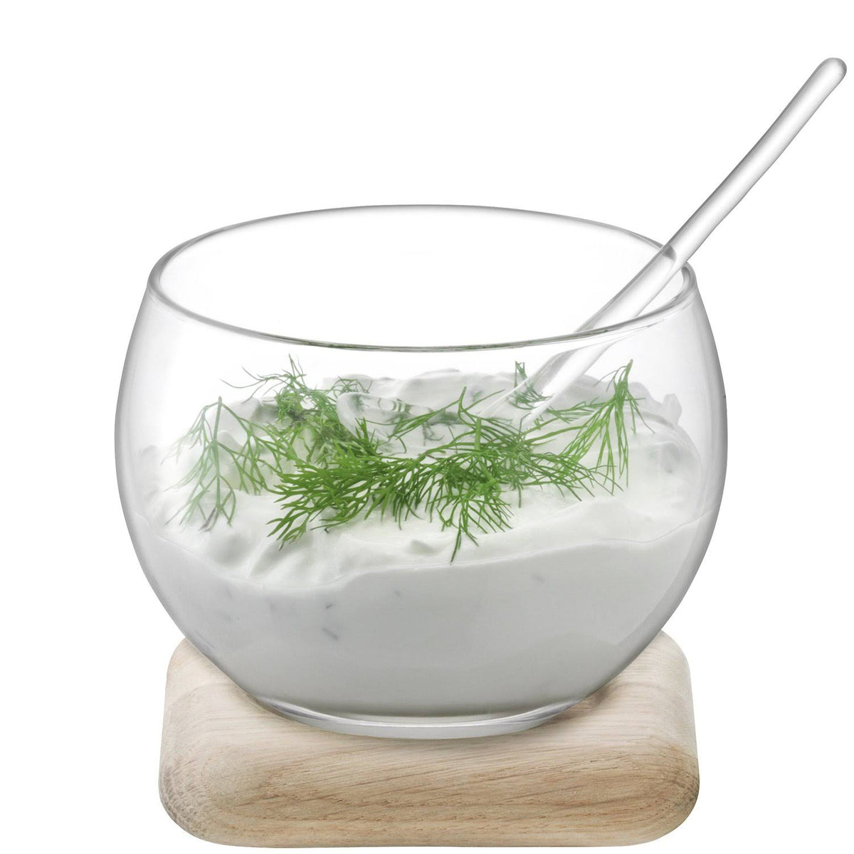 Clear Serve Dip Set with Oak Base C91913