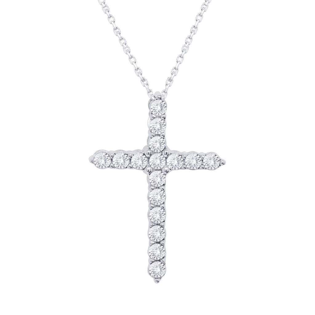 18K White Gold Over Silver Diamond Cross Pendant Necklace N990762
