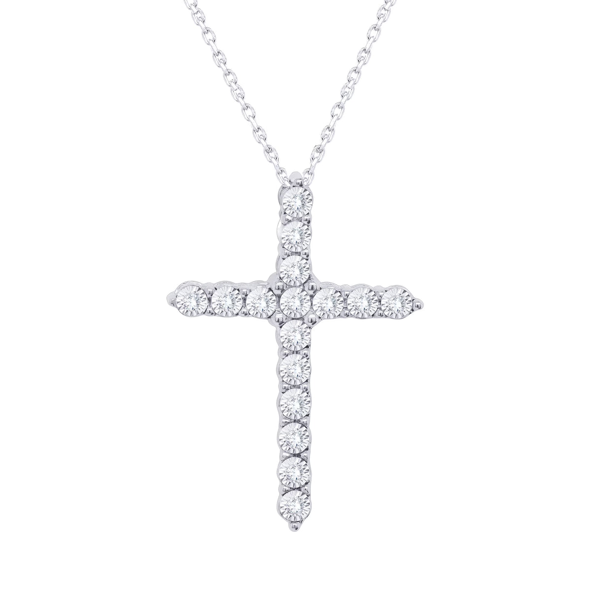 18K White Gold Over Silver Diamond Cross Pendant Necklace N990762