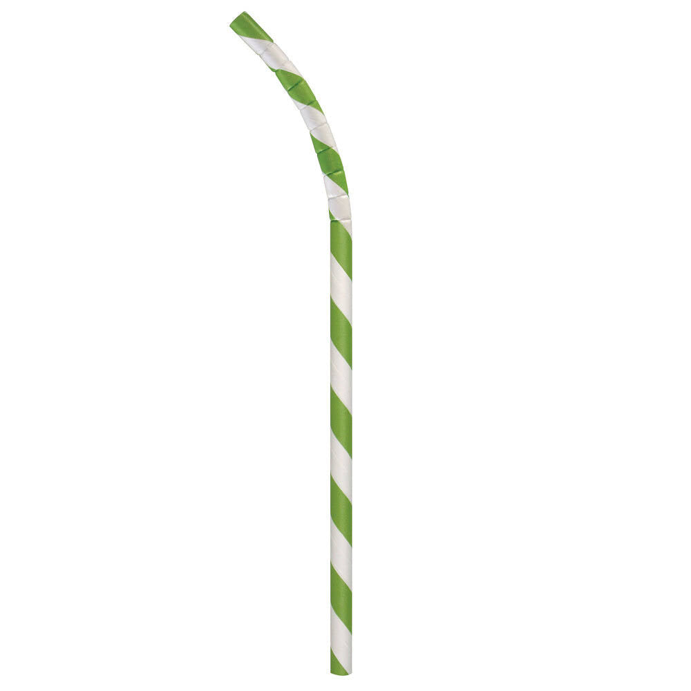 7 3/4x22 Jumbo Green / White Striped Unwrapped Paper Straw R9429