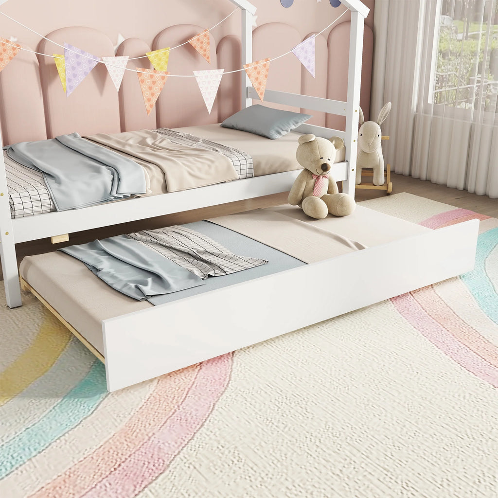 Twin Size White Bed Frame with Trundle D948295