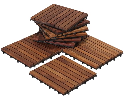 Interlocking Flooring Tiles in Solid Teak Wood Oiled Finish, Set of 10 I5854
