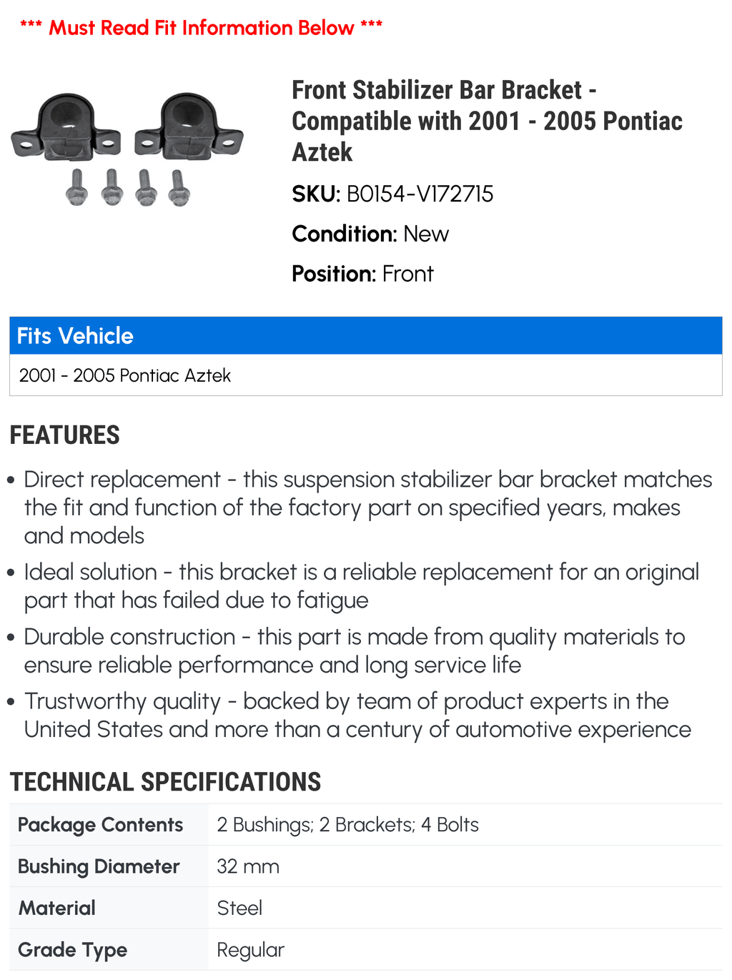 Front Stabilizer Bar Bracket L627