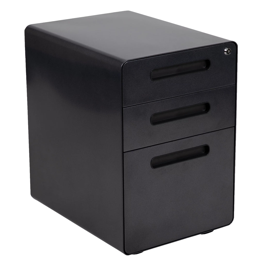 Black Computer Desk, Ergonomic Mesh Office Chair and Locking Mobile Filing Cabinet V88916