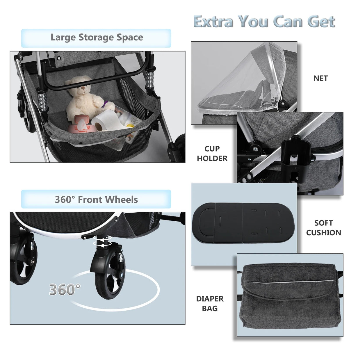 2 in 1 Convertible Baby Stroller Dark Grey V243883