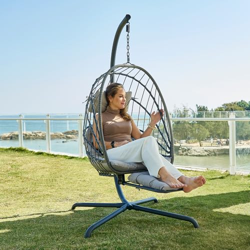 Hanging Egg Chair with Stand and Leg Rest Rattan Wicker Swing Hammock Chair T813