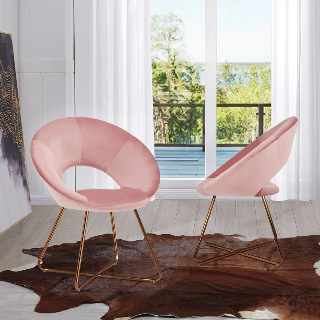 Salmon Pink Velvet Accent Chair Set of 2 with Gold Metal Legs L948